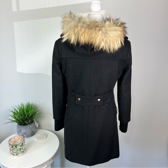 SAM Parka Womens size small Black Campus Jacket Wool Blend Hooded Fur Collar - Picture 9 of 15